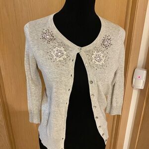 Beaded retro look heathered gray  color cardigan/shrug. Excellent condition.
